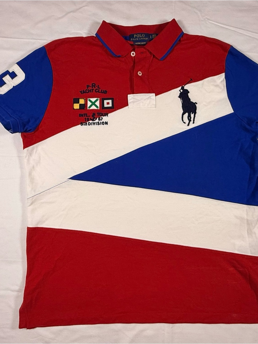 Polo by Ralph Lauren Red, White & Blue Diagonal Stripe Polo
